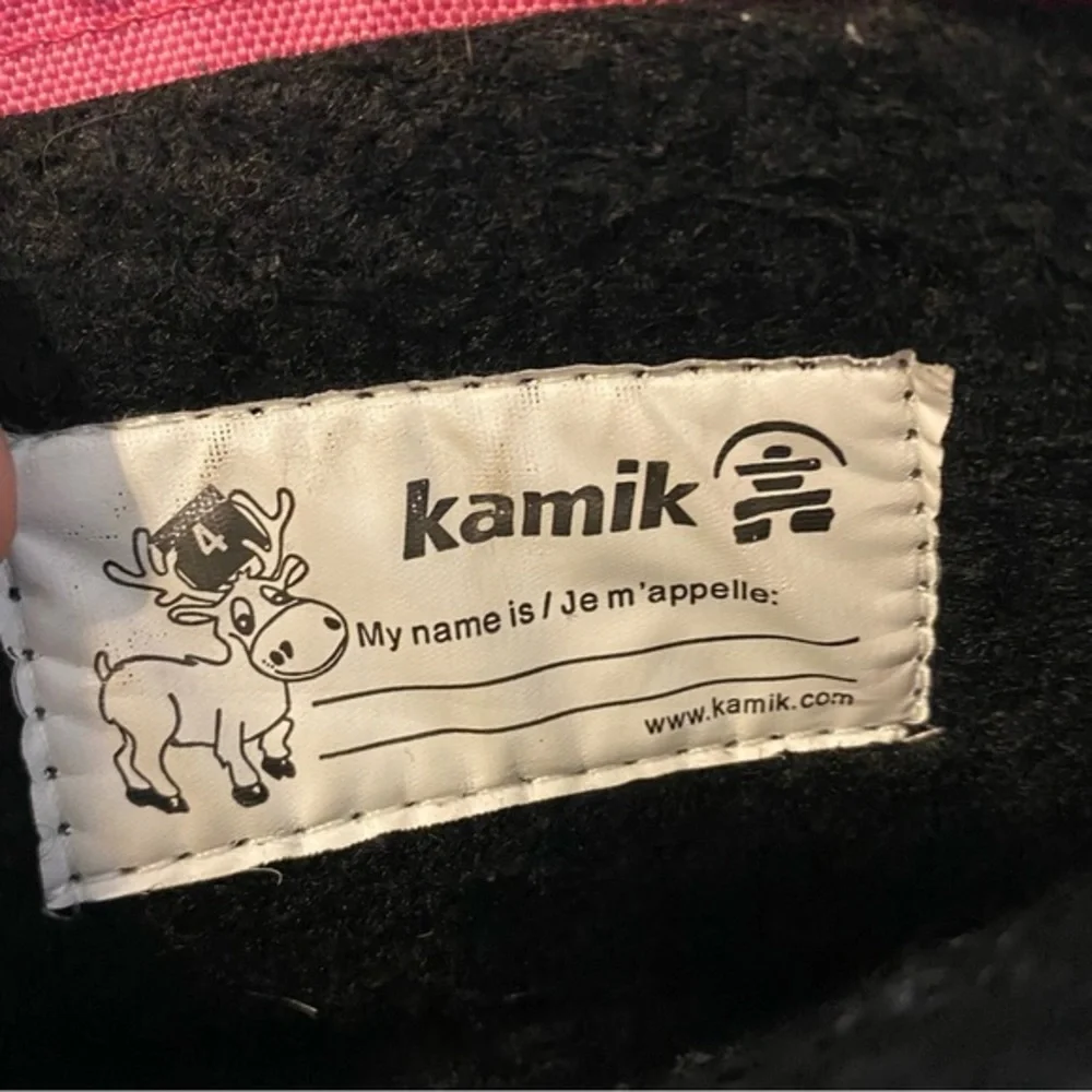 Kamik Boots Girls Size 4 Slip‎ On Pink Black Snow Boot